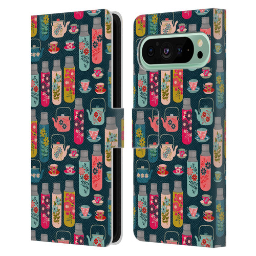 Andrea Lauren Design Food Pattern Jars & Teacups Leather Book Wallet Case Cover For Google Pixel 9 Pro XL