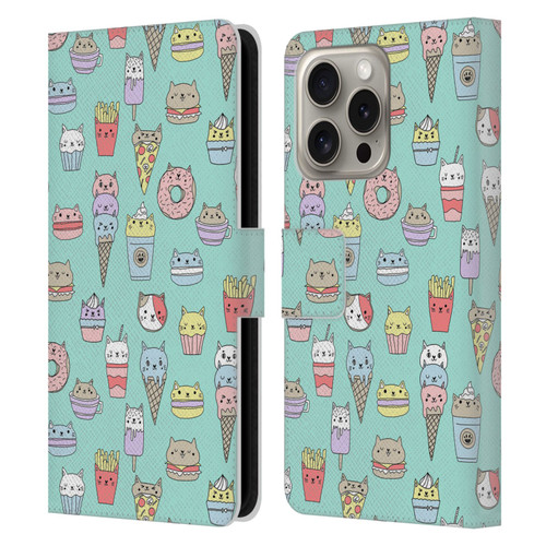 Andrea Lauren Design Food Pattern Catfood Leather Book Wallet Case Cover For Apple iPhone 16 Pro