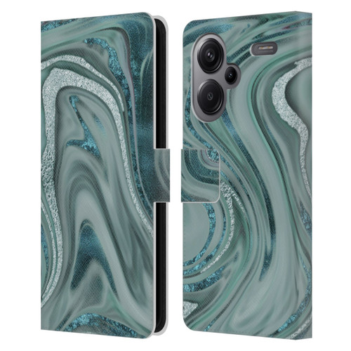 LebensArt Geo Liquid Marble Sea Foam Green Leather Book Wallet Case Cover For Xiaomi Redmi Note 13 Pro Plus 5G