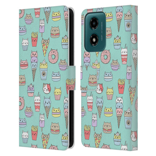 Andrea Lauren Design Food Pattern Catfood Leather Book Wallet Case Cover For Motorola Moto G04/G04s/G24 4G