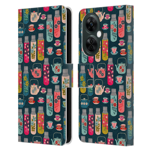 Andrea Lauren Design Food Pattern Jars & Teacups Leather Book Wallet Case Cover For OnePlus Nord CE 3 Lite 5G