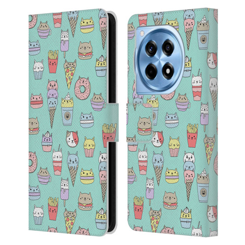 Andrea Lauren Design Food Pattern Catfood Leather Book Wallet Case Cover For OnePlus 12R