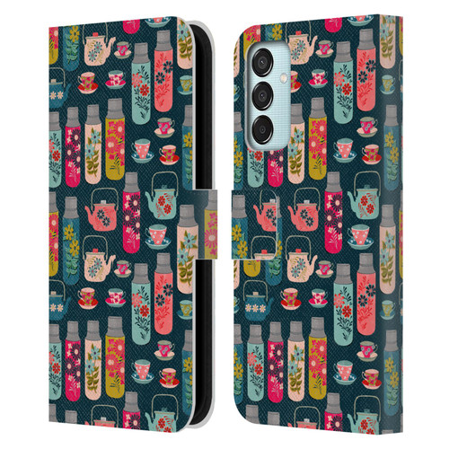 Andrea Lauren Design Food Pattern Jars & Teacups Leather Book Wallet Case Cover For Samsung Galaxy M15/F15 5G