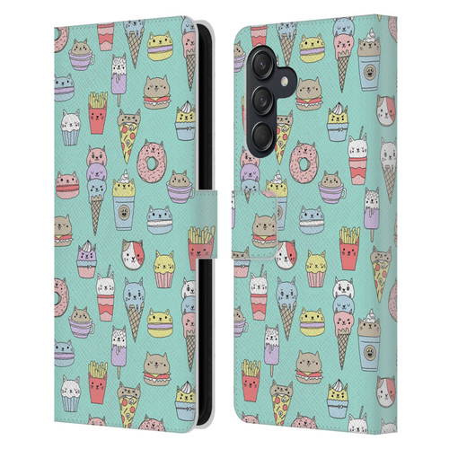 Andrea Lauren Design Food Pattern Catfood Leather Book Wallet Case Cover For Samsung Galaxy M55 5G