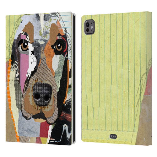 Michel Keck Dogs Basset Hound Leather Book Wallet Case Cover For Apple iPad Pro 11 M4 2024