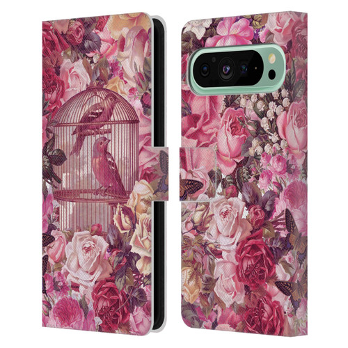 LebensArt Patterns 2 Vintage Rose Birdcage Leather Book Wallet Case Cover For Google Pixel 9 Pro XL