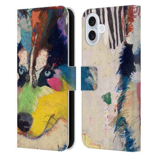Michel Keck Dogs Husky Leather Book Wallet Case Cover For Apple iPhone 16 Plus