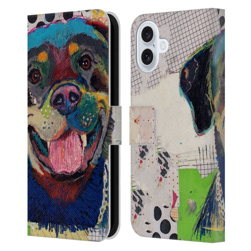 Michel Keck Dogs Rottweiler Leather Book Wallet Case Cover For Apple iPhone 16 Plus