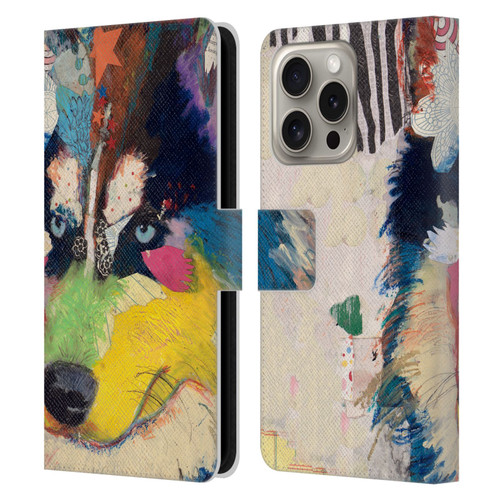 Michel Keck Dogs Husky Leather Book Wallet Case Cover For Apple iPhone 16 Pro