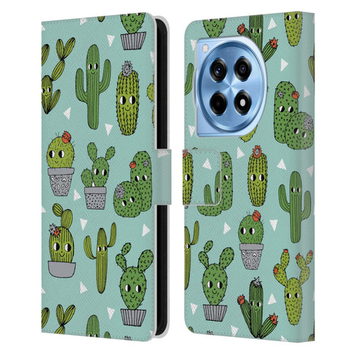 Andrea Lauren Design Plant Pattern Happy Cactus Leather Book Wallet Case Cover For OnePlus 12R