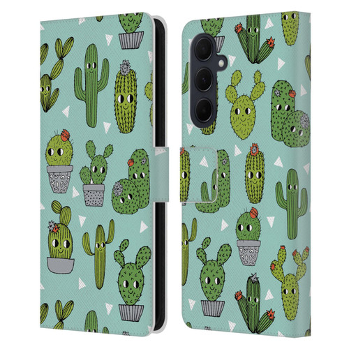 Andrea Lauren Design Plant Pattern Happy Cactus Leather Book Wallet Case Cover For Samsung Galaxy A35 5G