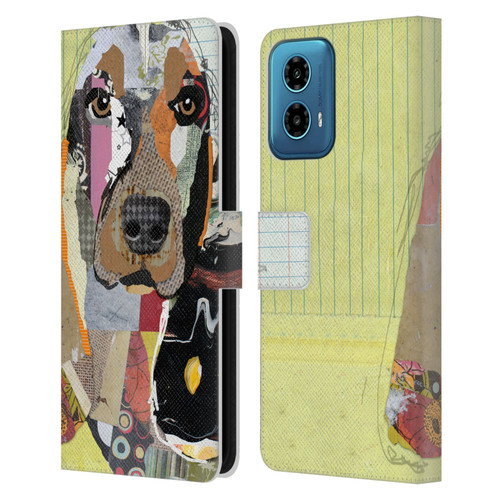 Michel Keck Dogs Basset Hound Leather Book Wallet Case Cover For Motorola Moto G34 5G