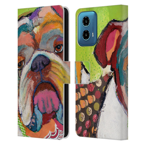 Michel Keck Dogs Bulldog Leather Book Wallet Case Cover For Motorola Moto G34 5G
