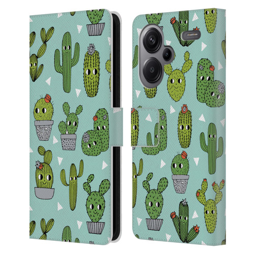 Andrea Lauren Design Plant Pattern Happy Cactus Leather Book Wallet Case Cover For Xiaomi Redmi Note 13 Pro Plus 5G