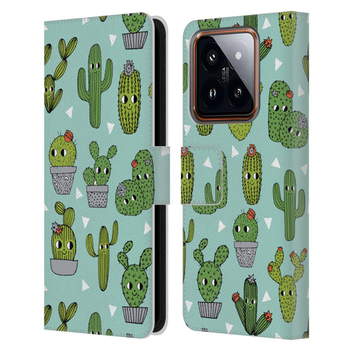 Andrea Lauren Design Plant Pattern Happy Cactus Leather Book Wallet Case Cover For Xiaomi 14