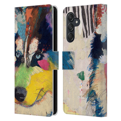 Michel Keck Dogs Husky Leather Book Wallet Case Cover For Samsung Galaxy M55 5G