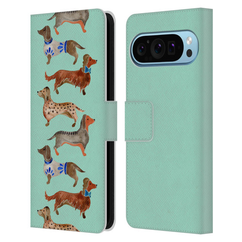 Cat Coquillette Animals Blue Dachshunds Leather Book Wallet Case Cover For Google Pixel 9 / Pixel 9 Pro