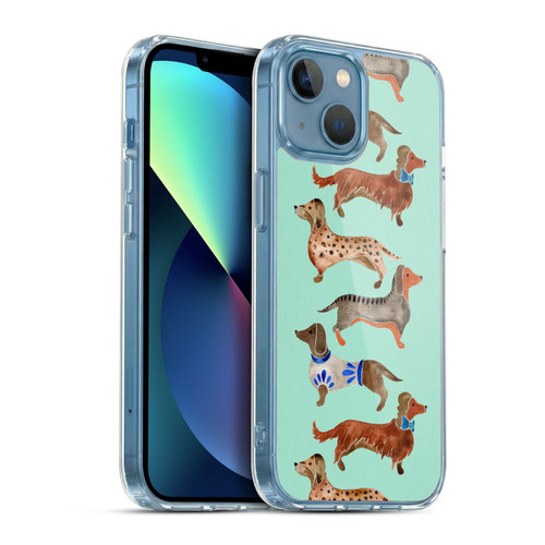 Cat Coquillette Animals Blue Dachshunds Soft Gel Case for Apple iPhone 13 Mini