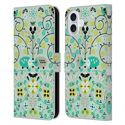 Cat Coquillette Animals Hedgehogs Symmetry Leather Book Wallet Case Cover For Apple iPhone 16 Plus