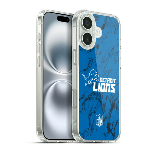 NFL Detroit Lions Graphics Coloured Marble Soft Gel Case for Apple iPhone 16 Plus & MagSafe