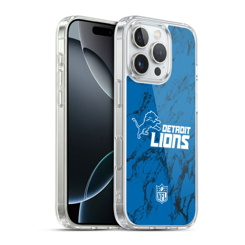 NFL Detroit Lions Graphics Coloured Marble Soft Gel Case for Apple iPhone 16 Pro & MagSafe
