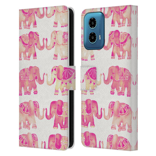 Cat Coquillette Animals 2 Pink Elephants Leather Book Wallet Case Cover For Motorola Moto G34 5G