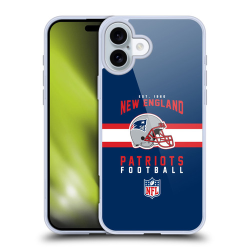 NFL New England Patriots Graphics Helmet Typography Soft Gel Case for Apple iPhone 16 Plus
