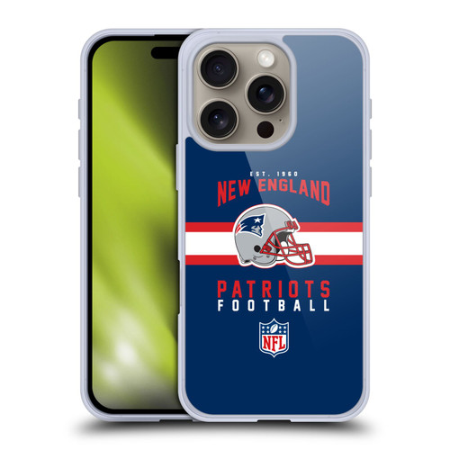 NFL New England Patriots Graphics Helmet Typography Soft Gel Case for Apple iPhone 16 Pro