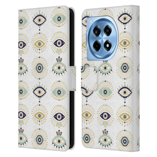 Cat Coquillette Linear White Evil Eyes Pattern Leather Book Wallet Case Cover For OnePlus 12R