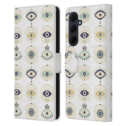 Cat Coquillette Linear White Evil Eyes Pattern Leather Book Wallet Case Cover For Samsung Galaxy A35 5G