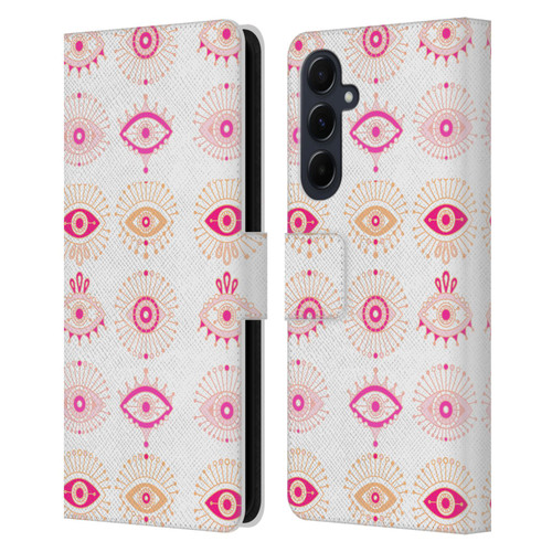 Cat Coquillette Linear Pink Evil Eyes Leather Book Wallet Case Cover For Samsung Galaxy A55 5G