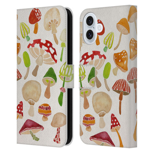 Cat Coquillette Nature Mushrooms Leather Book Wallet Case Cover For Apple iPhone 16 Plus