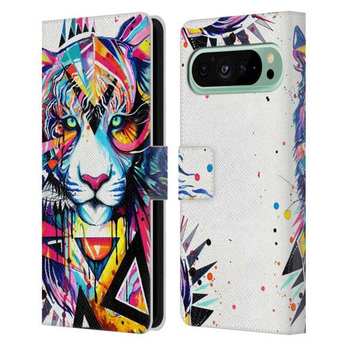 Pixie Cold Cats Shattered Tiger Leather Book Wallet Case Cover For Google Pixel 9 Pro XL