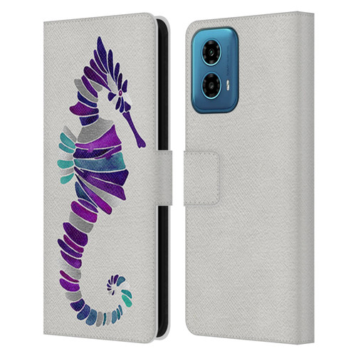 Cat Coquillette Sea Seahorse Purple Leather Book Wallet Case Cover For Motorola Moto G34 5G