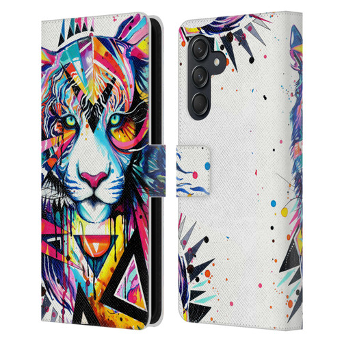 Pixie Cold Cats Shattered Tiger Leather Book Wallet Case Cover For Samsung Galaxy M55 5G