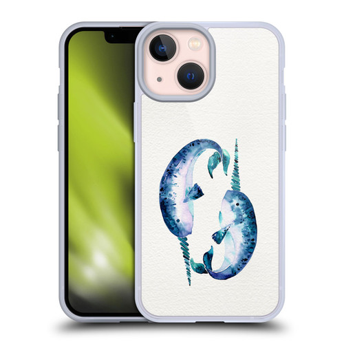 Cat Coquillette Sea Blue Narwhals Soft Gel Case for Apple iPhone 13 Mini