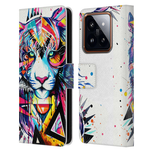Pixie Cold Cats Shattered Tiger Leather Book Wallet Case Cover For Xiaomi 14