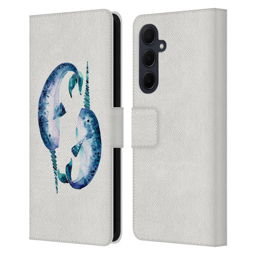 Cat Coquillette Sea Blue Narwhals Leather Book Wallet Case Cover For Samsung Galaxy A35 5G