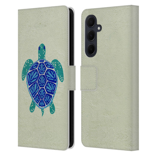 Cat Coquillette Sea Turtle Blue Leather Book Wallet Case Cover For Samsung Galaxy A35 5G