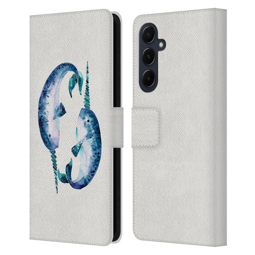 Cat Coquillette Sea Blue Narwhals Leather Book Wallet Case Cover For Samsung Galaxy A55 5G