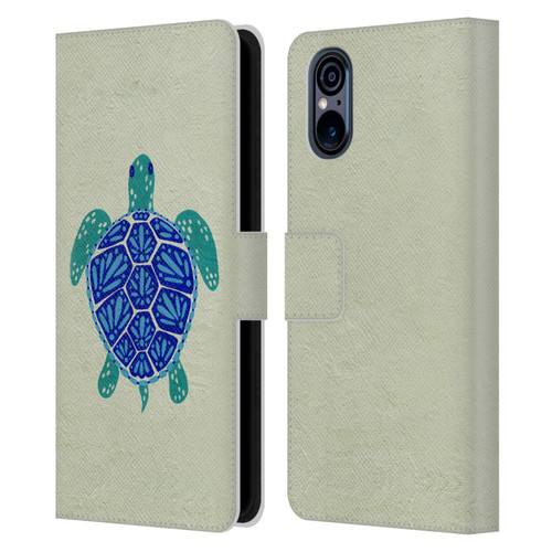 Cat Coquillette Sea Turtle Blue Leather Book Wallet Case Cover For Sony Xperia 5 V 5G