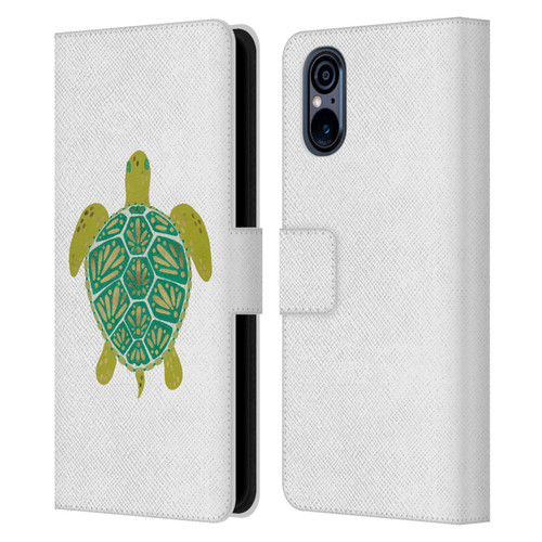 Cat Coquillette Sea Turtle Green Leather Book Wallet Case Cover For Sony Xperia 5 V 5G