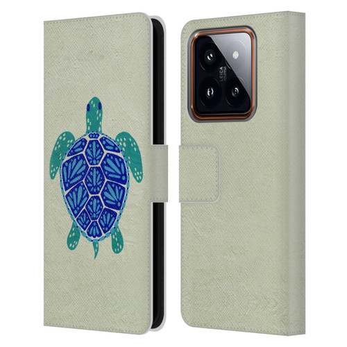 Cat Coquillette Sea Turtle Blue Leather Book Wallet Case Cover For Xiaomi 14