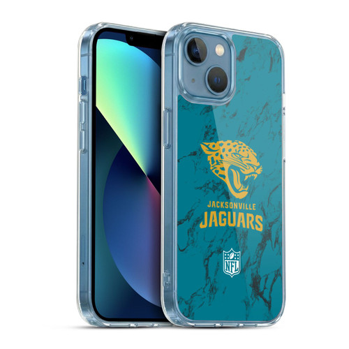 NFL Jacksonville Jaguars Graphics Coloured Marble Soft Gel Case for Apple iPhone 13 Mini & MagSafe