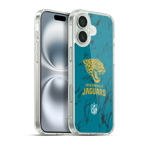 NFL Jacksonville Jaguars Graphics Coloured Marble Soft Gel Case for Apple iPhone 16 Plus & MagSafe