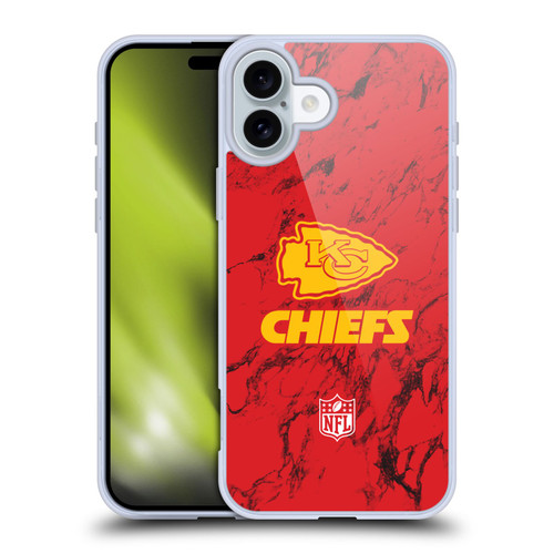 NFL Kansas City Chiefs Graphics Coloured Marble Soft Gel Case for Apple iPhone 16 Plus