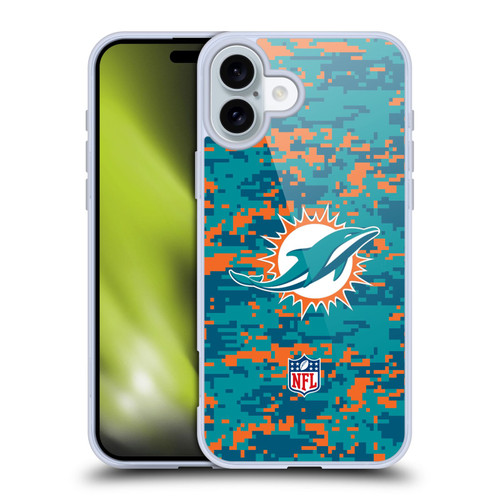 NFL Miami Dolphins Graphics Digital Camouflage Soft Gel Case for Apple iPhone 16 Plus