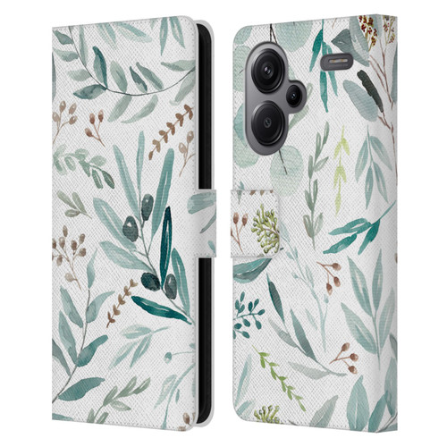 Anis Illustration Bloomers Eucalyptus Leather Book Wallet Case Cover For Xiaomi Redmi Note 13 Pro Plus 5G