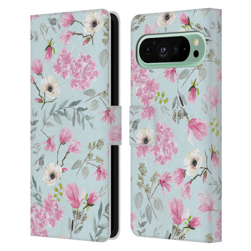 Anis Illustration Flower Pattern 2 Pink Leather Book Wallet Case Cover For Google Pixel 9 Pro XL