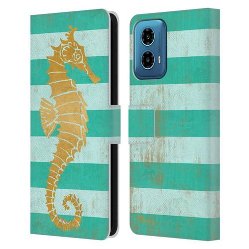 Paul Brent Coastal Gold Seahorse Leather Book Wallet Case Cover For Motorola Moto G34 5G